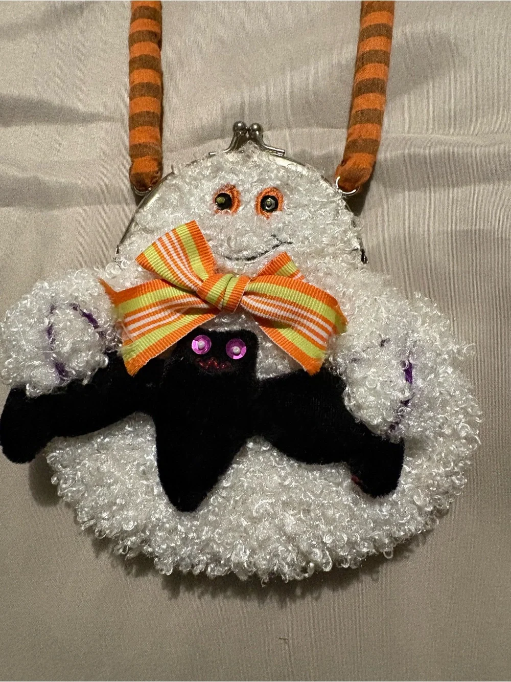 Kids Halloween Ghost & Bat Plush Handbag - Orange